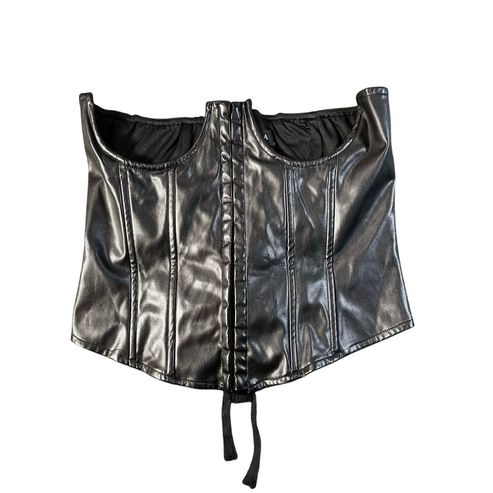 AKIRA women's black XL corset pleather boned punk goth sexy tie back